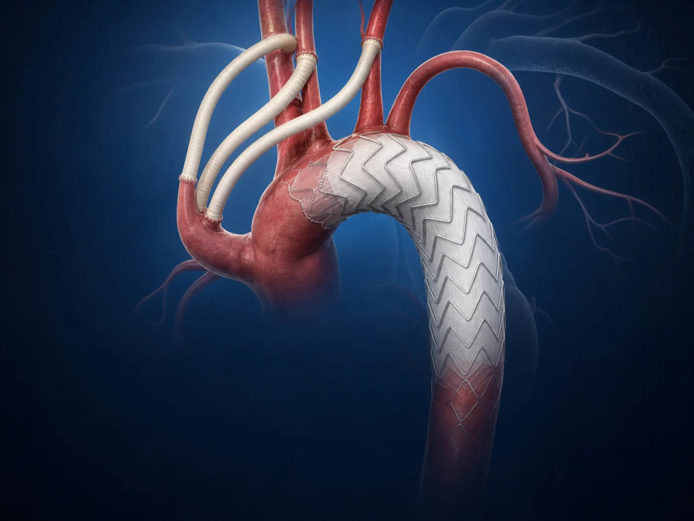 Hybrid aortic arch repair with debranching grafts and a stent-graft