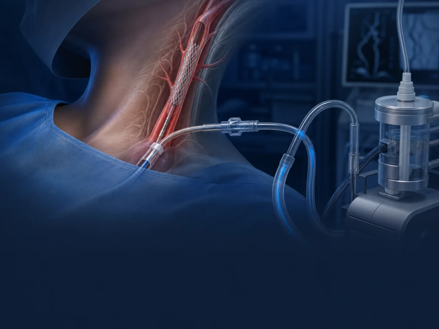 Transcarotid stenting with a flow-reversal protection circuit