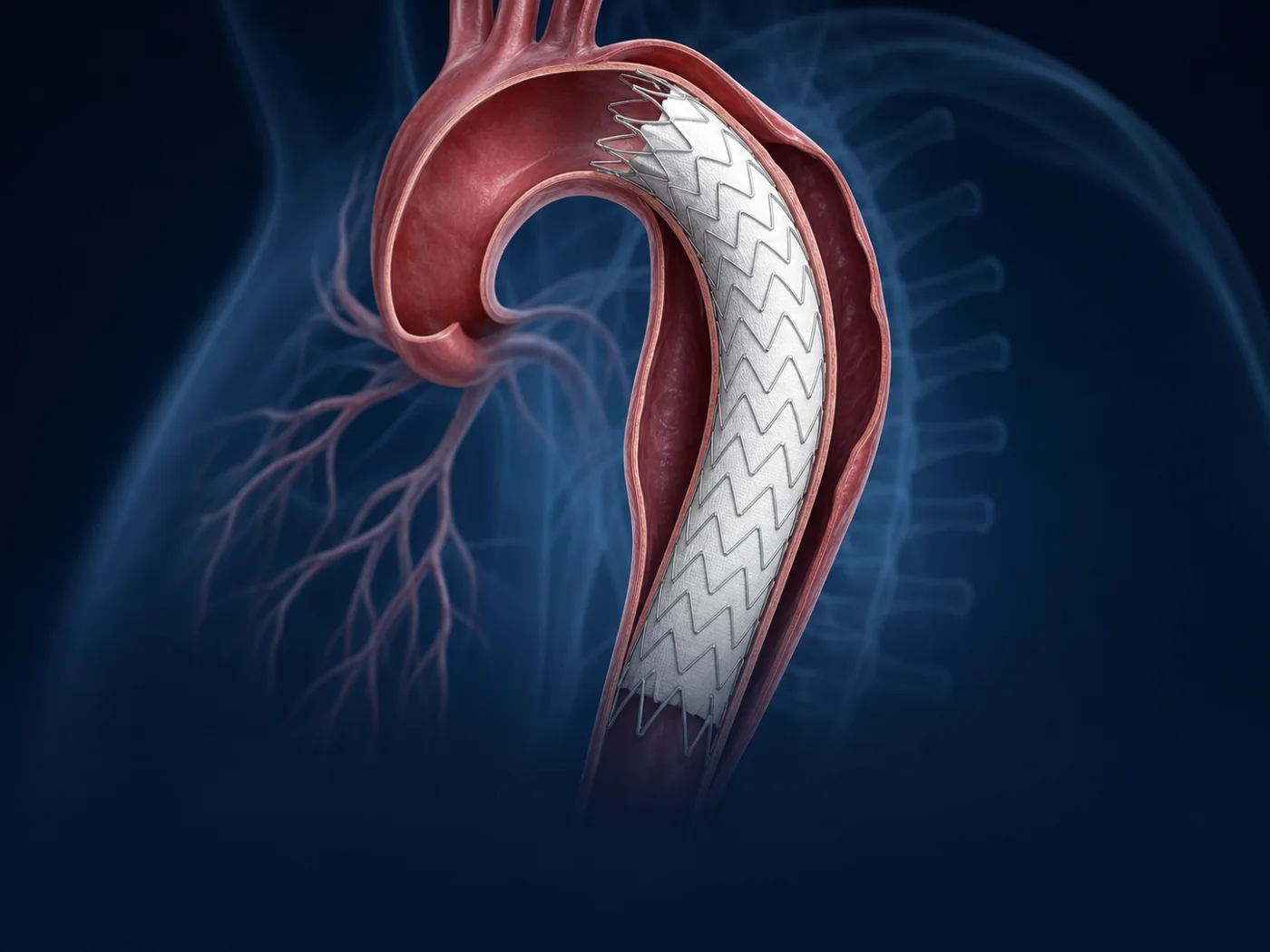 Stent-graft treating a type B aortic dissection
