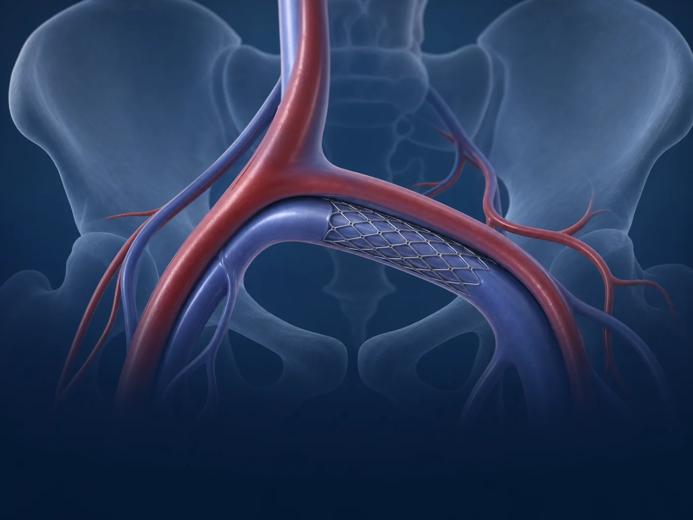 Venous stent relieving iliac vein compression in the pelvis